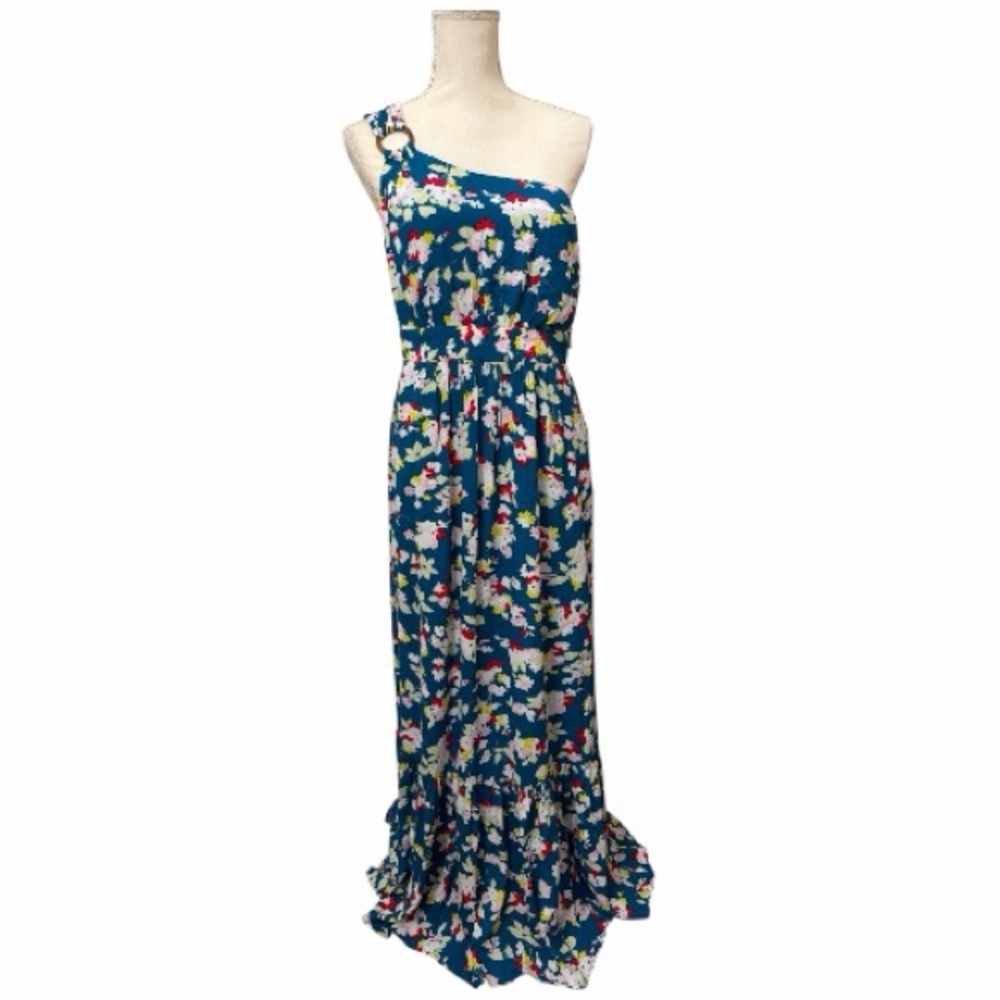 Anthropologie Blue Floral One-Shoulder Dress Sz 10